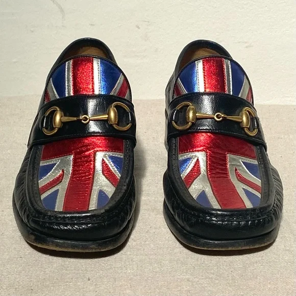 Gucci black brass horsebit union jack uk flag metallic loafers size 5 - Picture 3 of 11